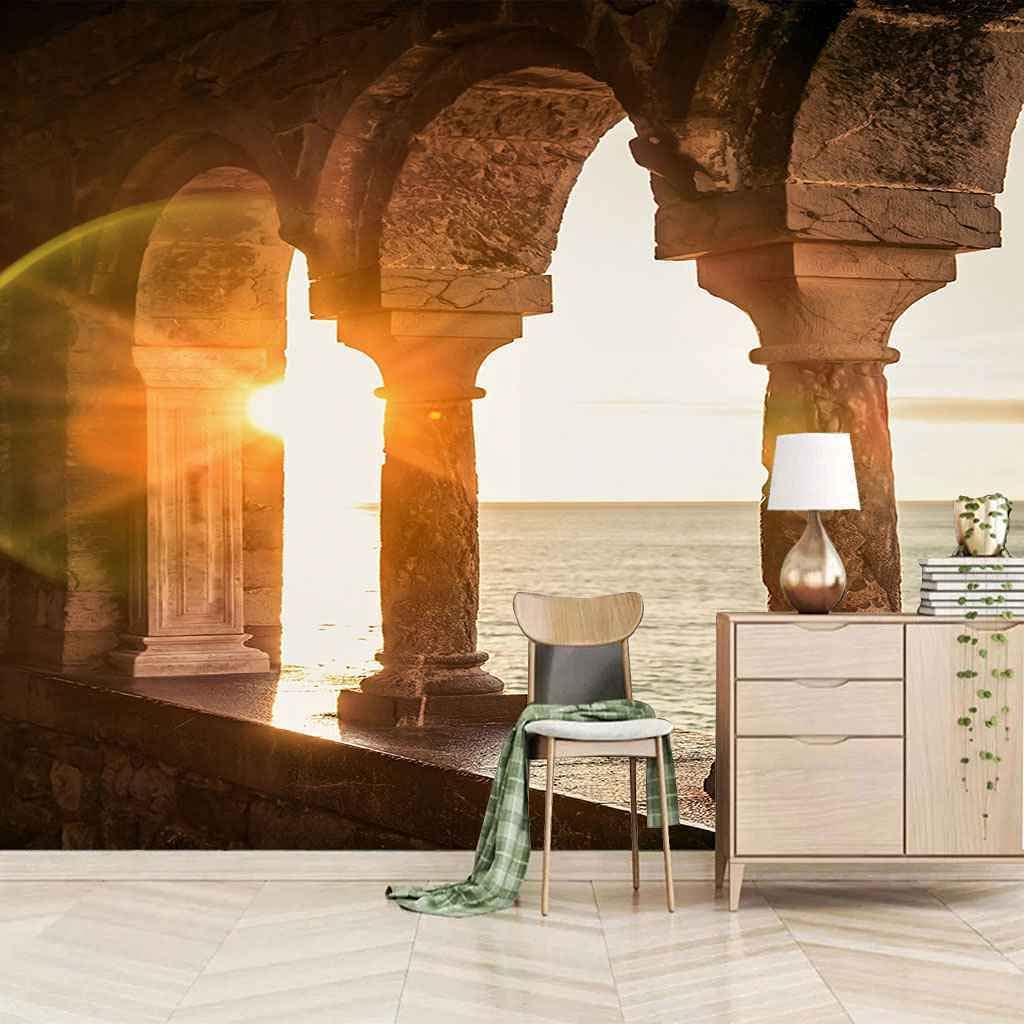 1024x1024 Sunshine Building Landscape 3D Mural Wallpaper, Peel and Stick Wall Poster Murals Modern Living Room Bedroom Background Wall Painting Art Wallpaper Removable Wall Posters, 157 x 110