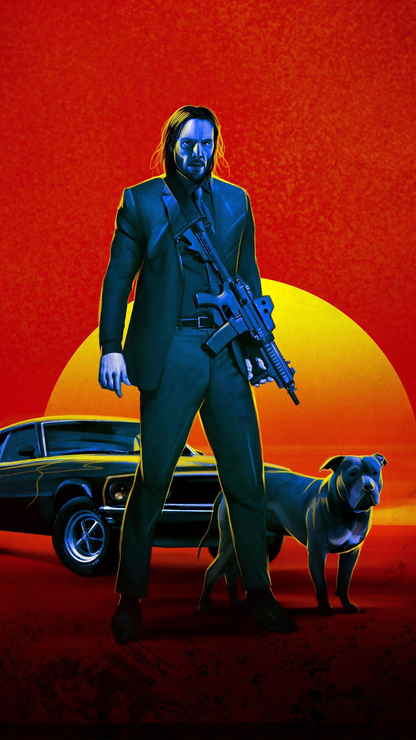 1440x2560 John Wick And Dog Wallpaper