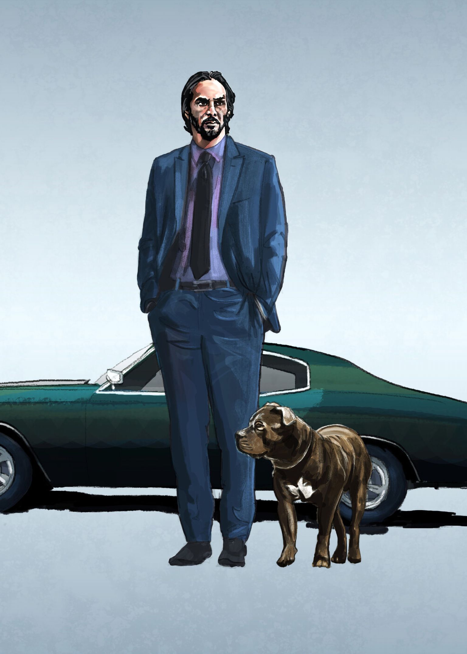 1536x2152 John Wick Mustang Wallpaper