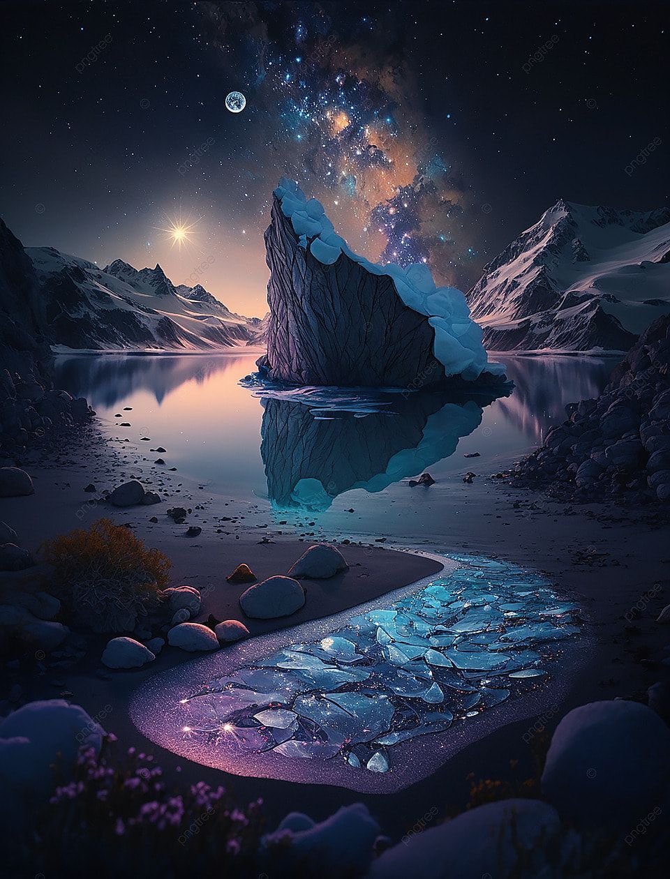 960x1260 Dreamy Romantic Night Starry Sky Seaside Beach Oil Painting Decorative Painting Background Wallpaper Image For Free Download