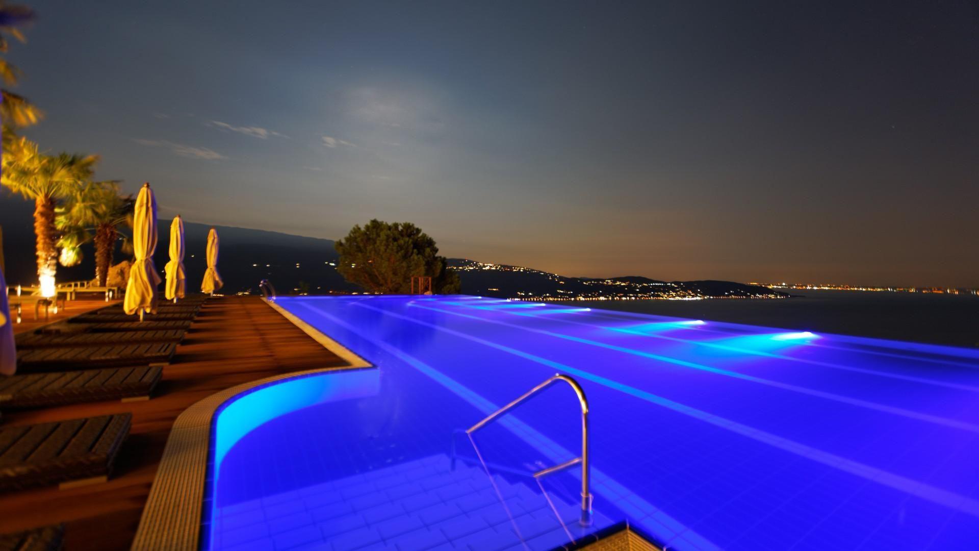 1920x1080 wallpaper Night, swimming pool, beach, landscape HD : Widescreen