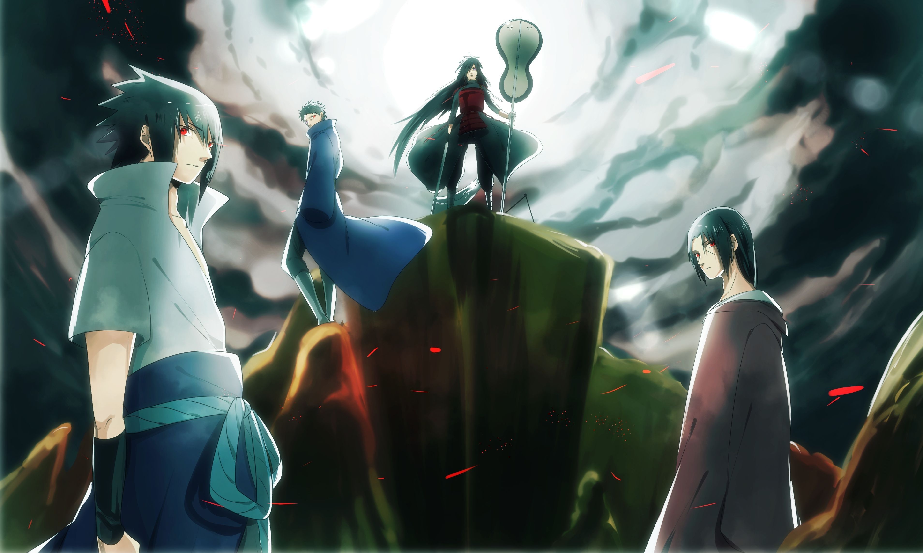3816x2288 Download wallpaper Sasuke, naruto, anime, art, Itachi, Madara, Obito, Uchiha clan, section shonen in resolution 3816x2288
