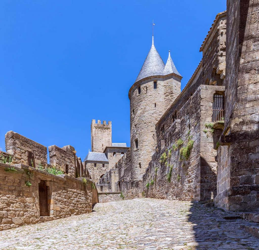 1024x988 Download Medieval Citadel Street In Carcassonne Wallpaper