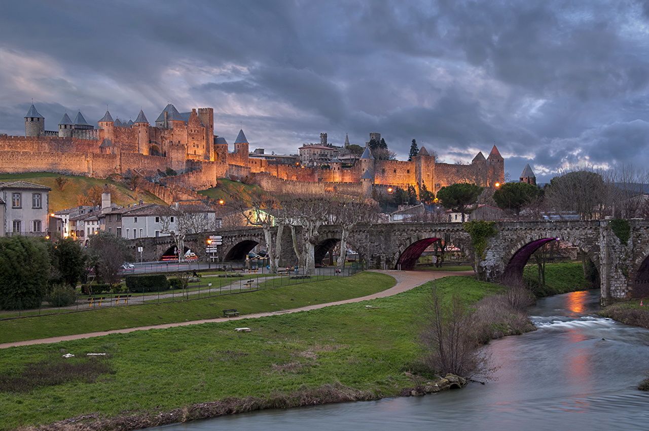 1280x850 image France Carcassonne Castles Bridges Cities
