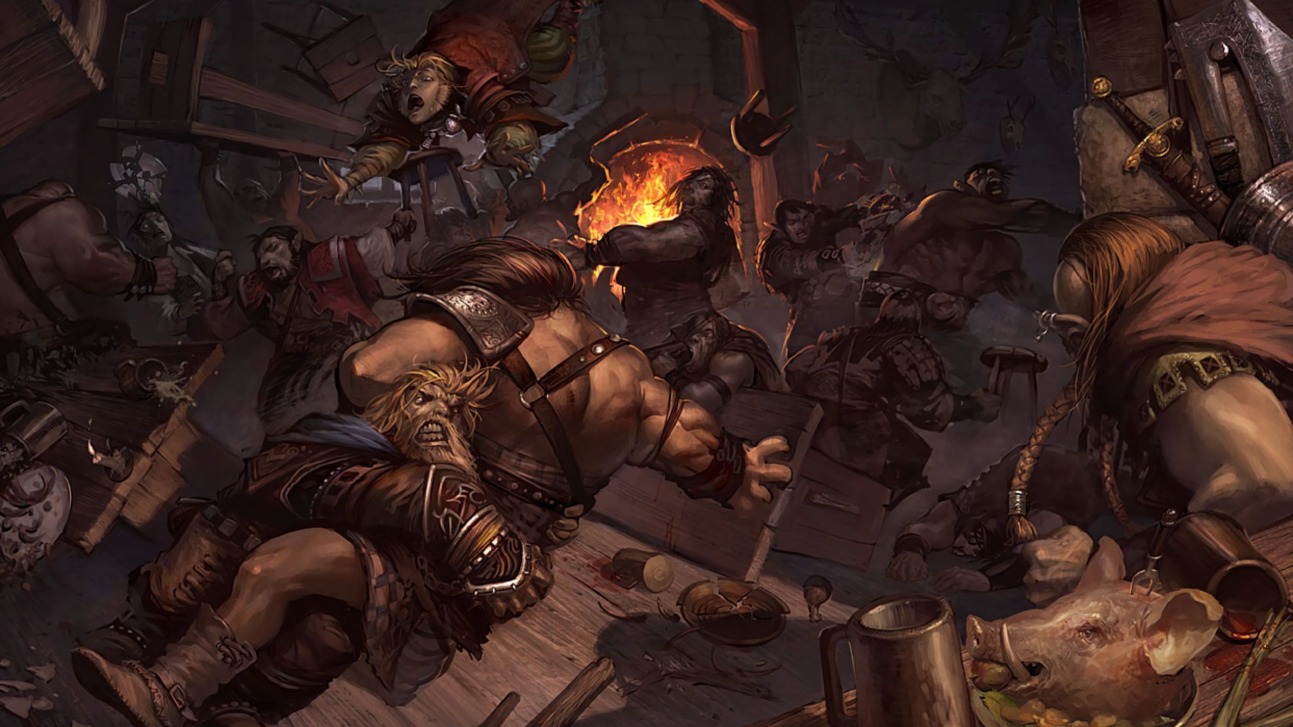 2560x1440 Pathfinder, fantasy art, dwarf, tavernx1440 Wallpaper