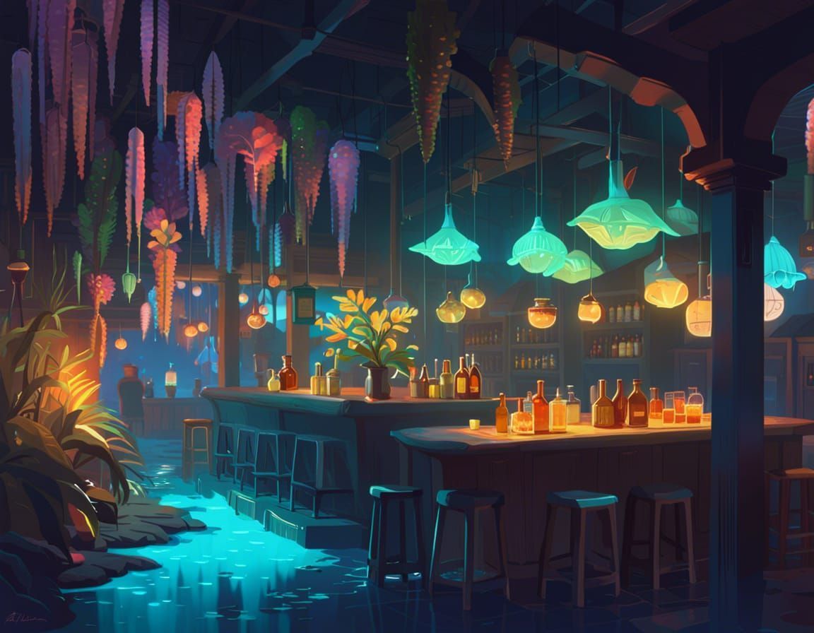 1152x896 Fantasy Tavern Environment in the Style of Atey Ghailan Generated Artwork