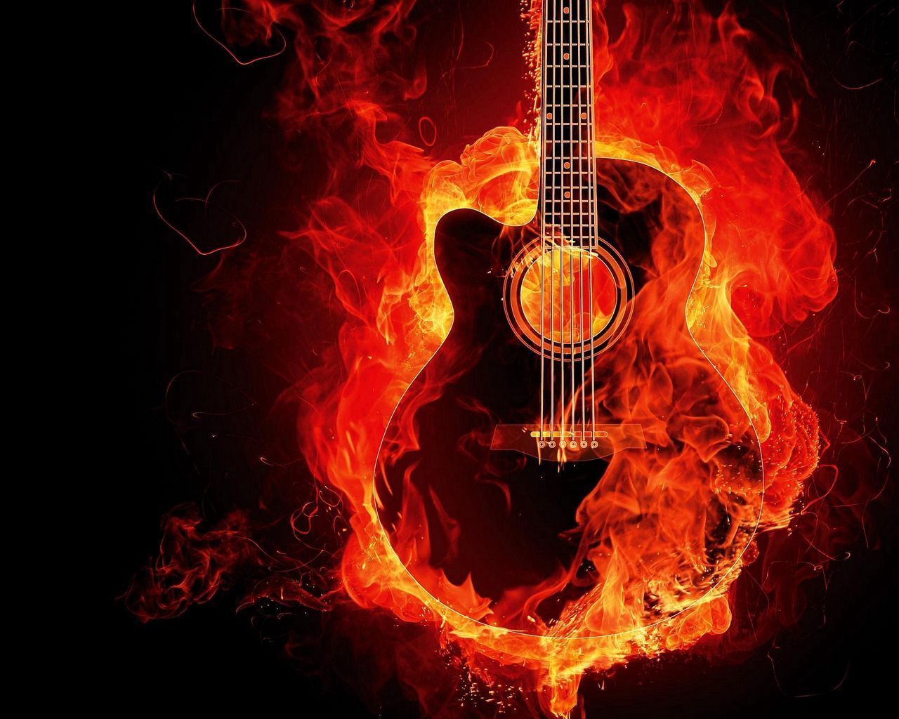 1280x1024 Download wallpaper 1280x1024 guitar, fire, photohop, flame standard 5:4 HD background