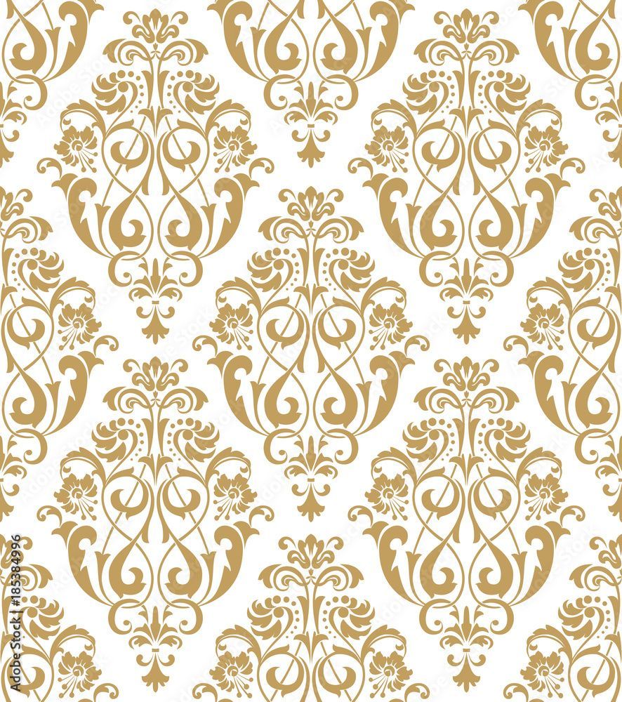 886x1000 Wallpaper in the style of Baroque. A seamless vector background. Gold and white texture. Floral ornament. Graphic vector pattern. Stock Vector