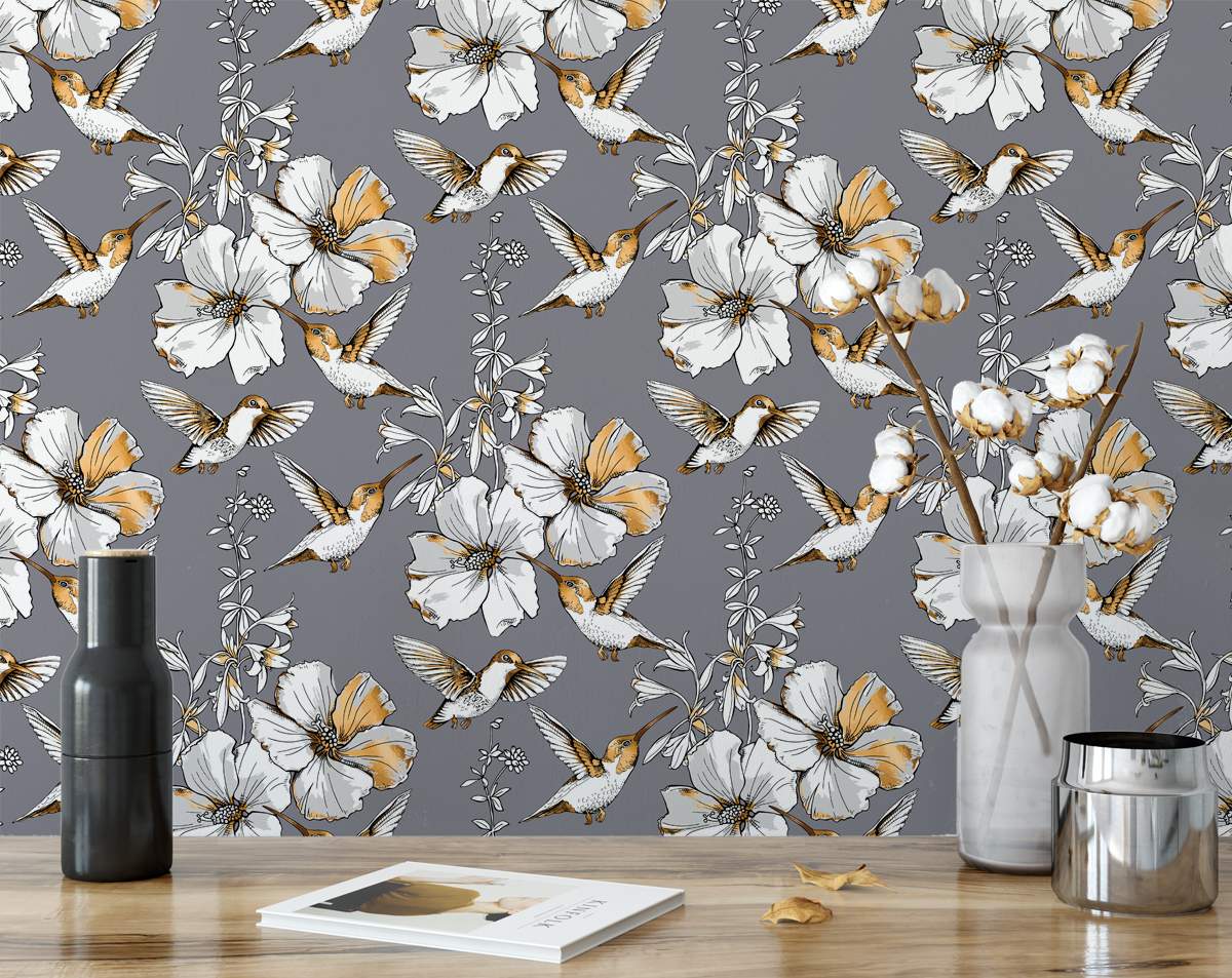 1200x953 Golden White Humming Bird Wallpaper Rolls