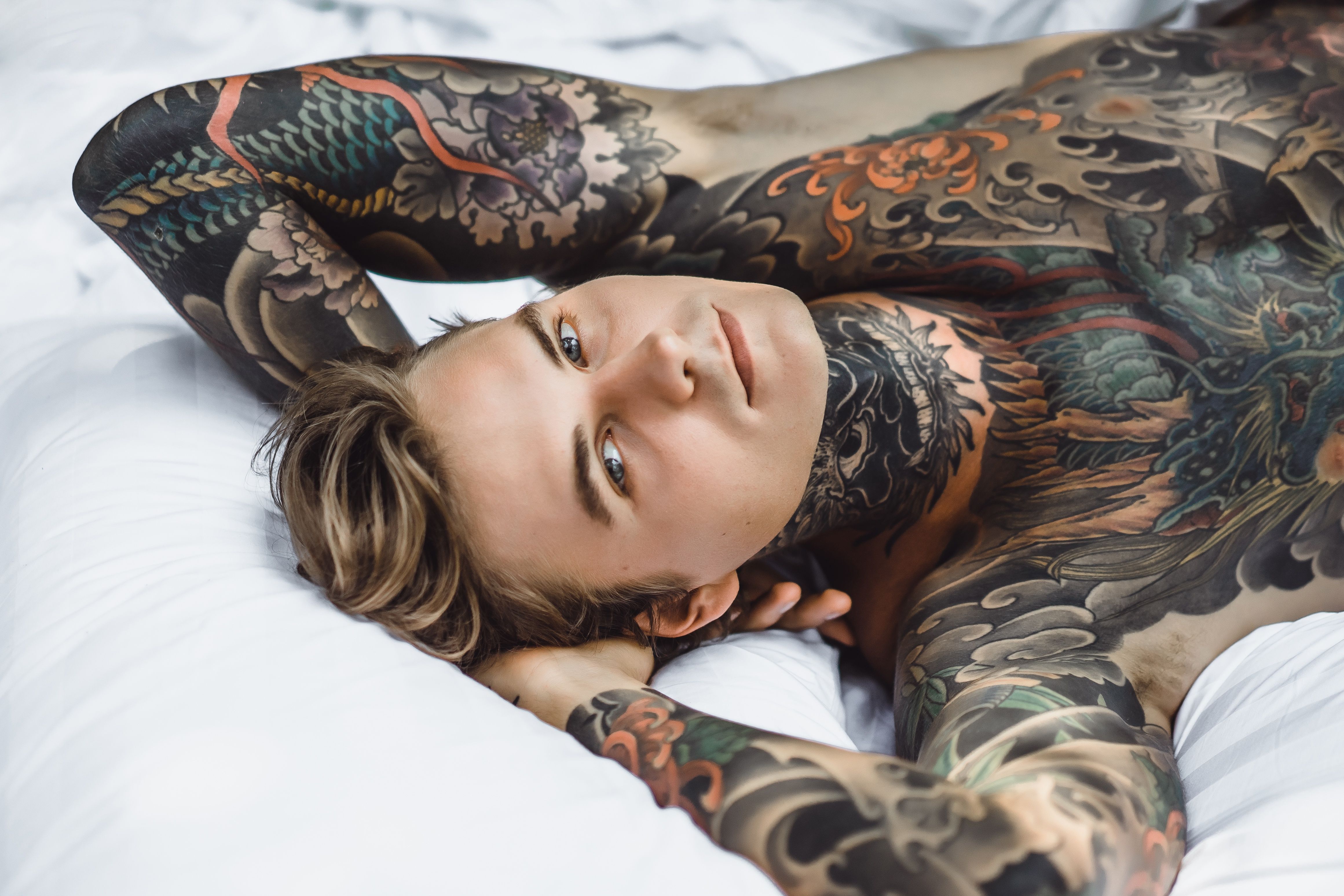 4642x3095 HD desktop wallpaper: Men, Tattoo, Model download free picture
