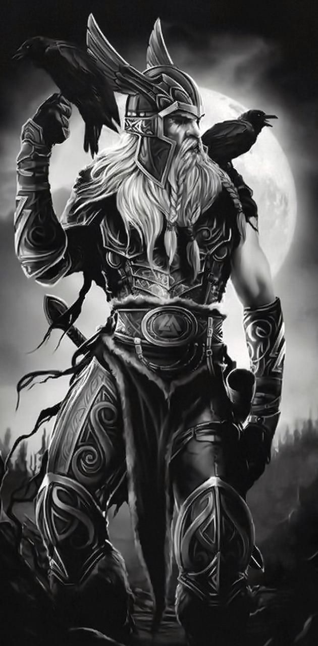 630x1280 Odin and his ravens wallpaper by puggaard. ee05. Viking warrior tattoos, Viking warrior, Viking tattoos
