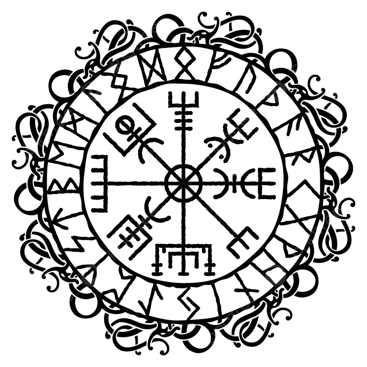 1200x1200 Magical Viking Compass With Nordic Patterns And Runes Vector, Asatru, History, Occult PNG and Vector with Transparent Background for Free Download