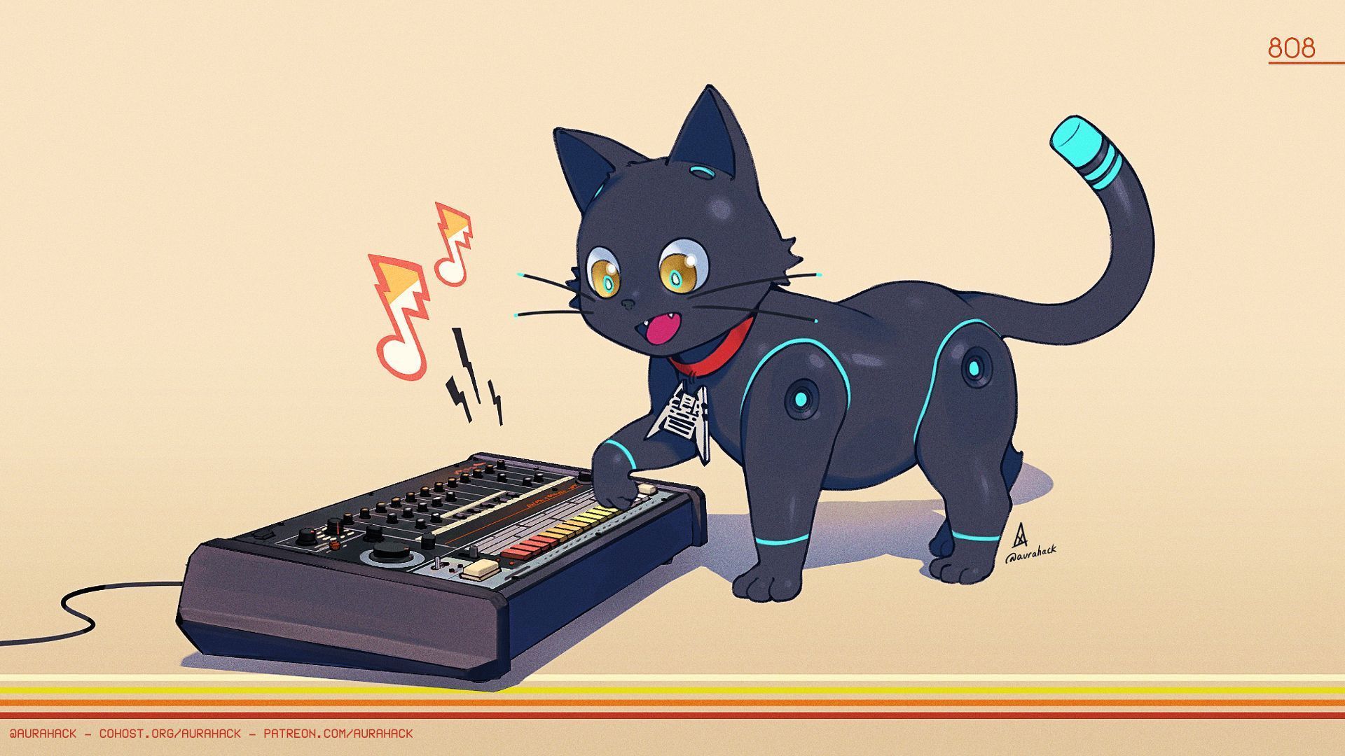1920x1080 Aurahack Hi Fi Rush 808 (hi Fi Rush) Mecha Neko Wallpaper