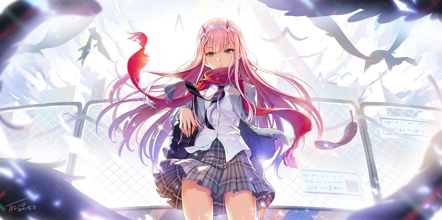 Wallpaper girl art 002 Darling In The Frankxx Cute in France Zero Two  double background images for desktop section сёнэн  download