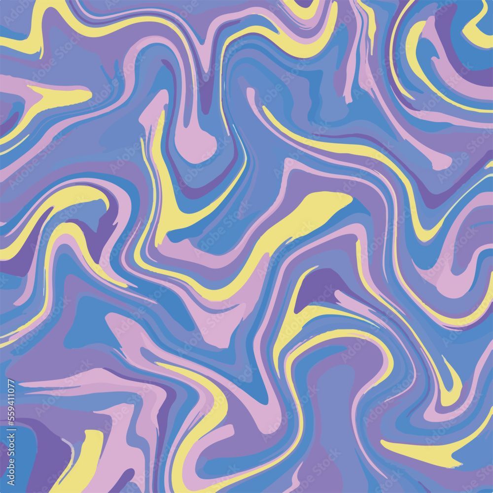 1000x1000 Vecteur Stock Purple, blue, and yellow colored swirling paint textured vector wallpaper. Trendy backdrop for young teen. Square background for social media post, paper print, scarf, fabric, and others