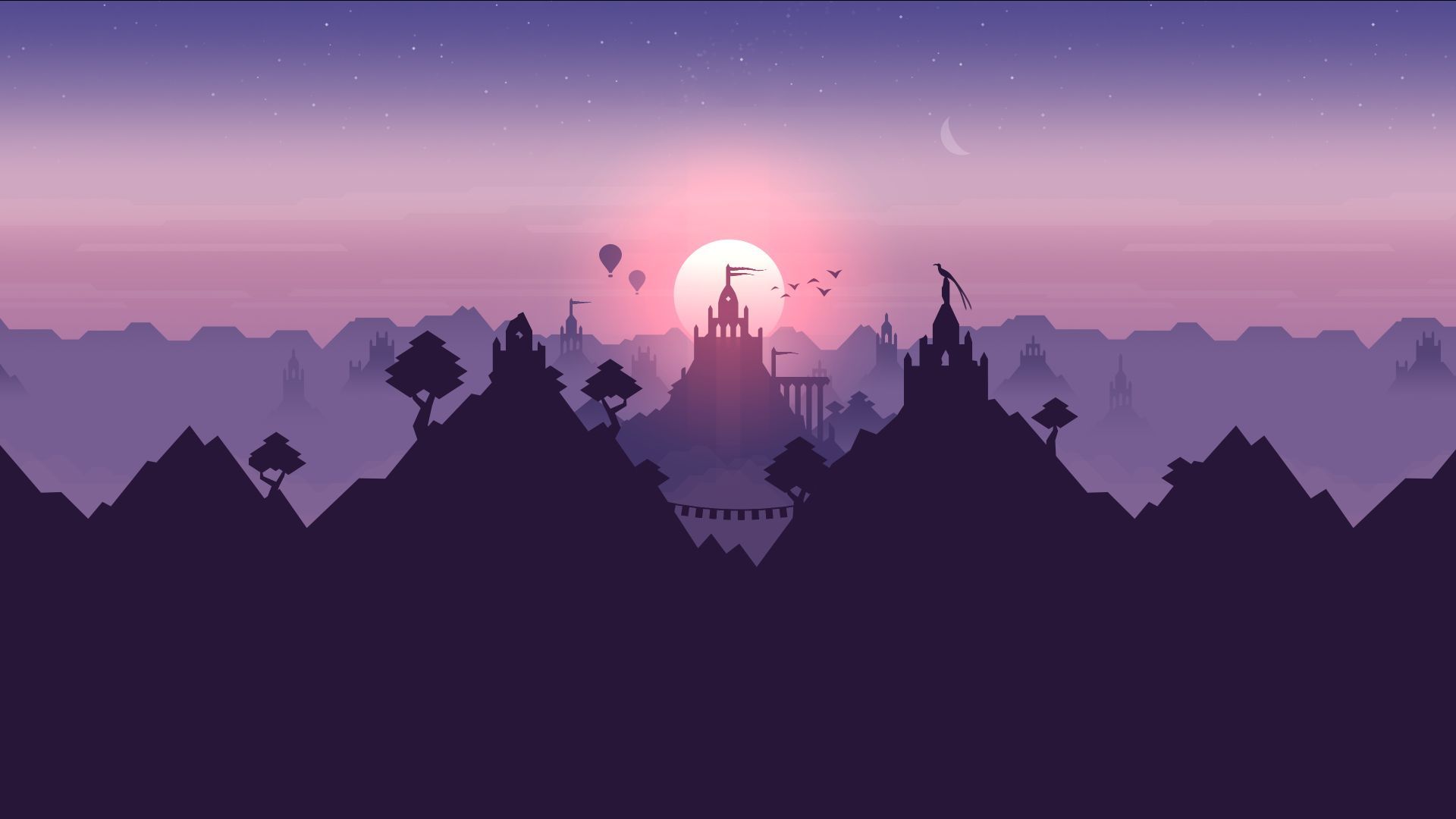 1920x1080 HD desktop wallpaper: Landscape, Vector, Purple, Artistic download free picture