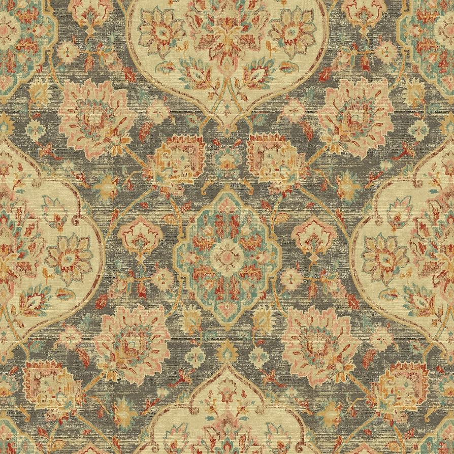 894x894 Surface Style and Stick Wallpaper, Traditional Wallpaper for Bedroom, Powder Room, Kitchen, Vinyl, 30.75 Sq Ft Coverage (Caspian Collection, Smoke)
