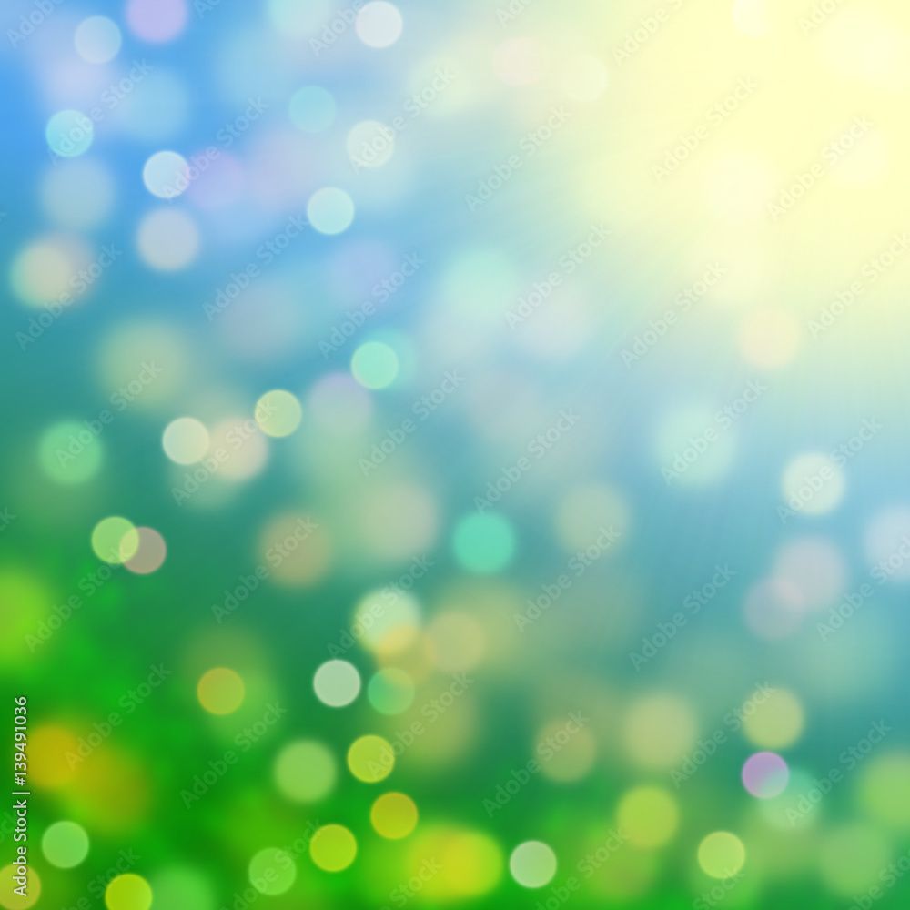 1000x1000 soft bokeh background in shades of green, blue, white and yellow Stock Illustration