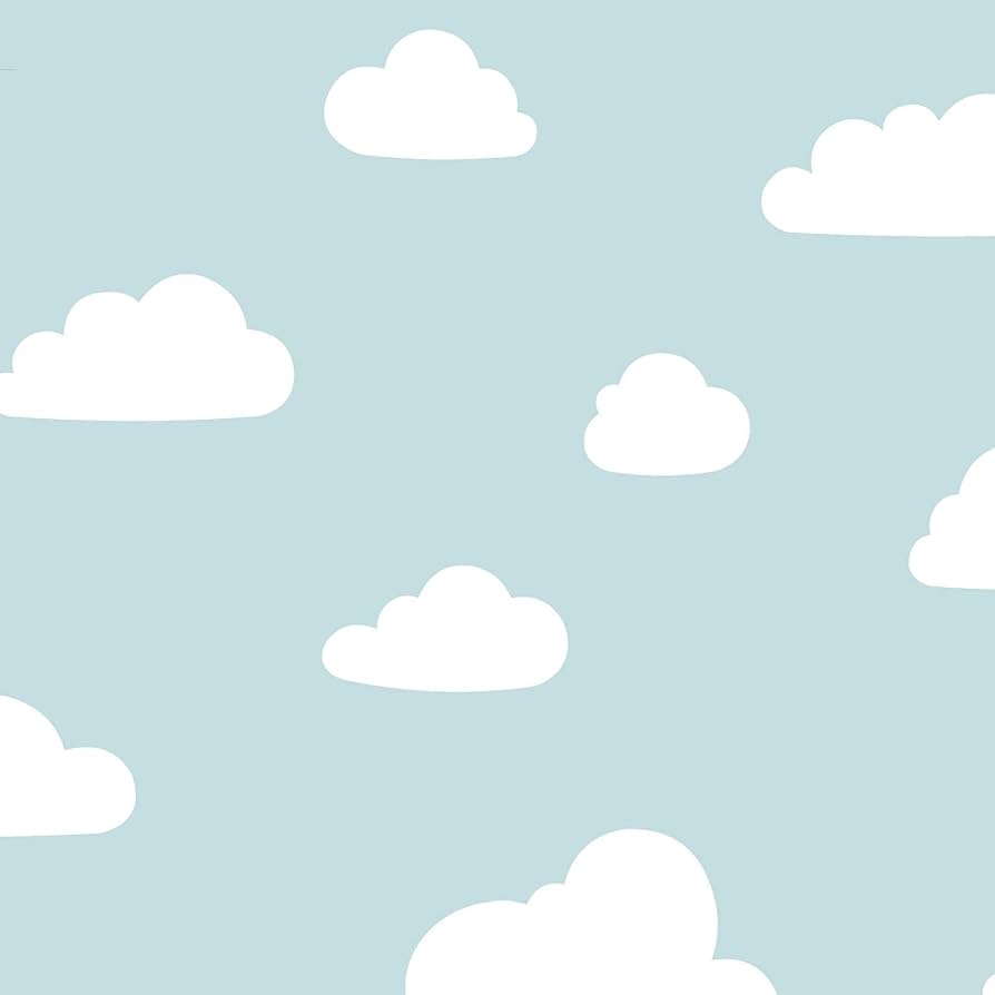 894x894 World of Wallpaper Fluffy Clouds Modern Fun Children's Room Playroom Children's Room Wallpaper Soft Teal A618 CAO 6