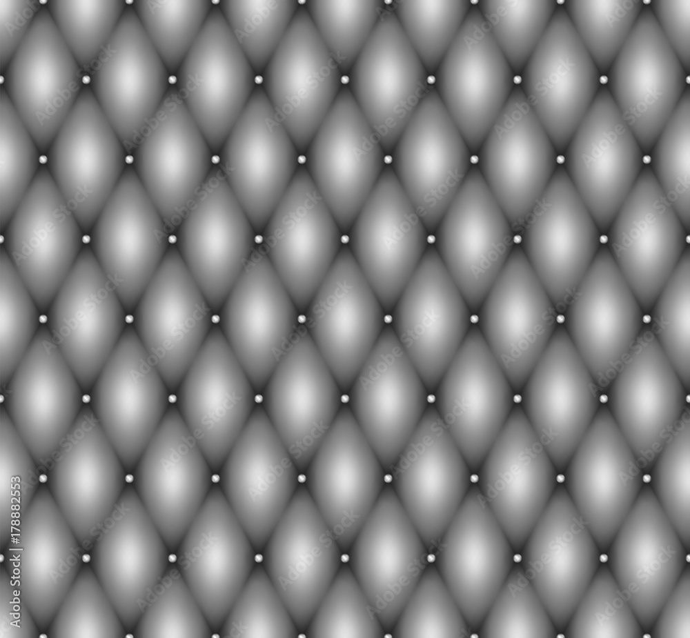 1000x925 Seamless Gray Leather Upholstery Texture With Metal Buttons. Luxury Textile Design, 3D Effect F Button Tufted Leather Background Stock Vector
