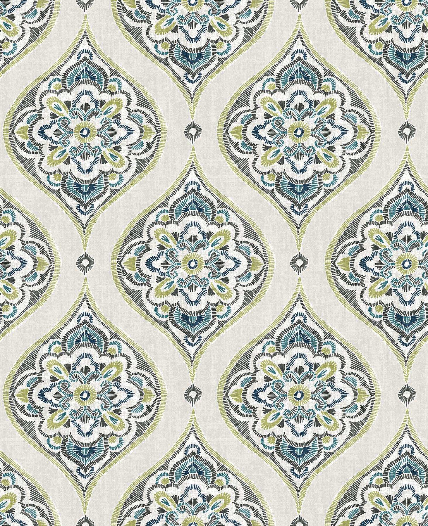 1463x1800 A Street Prints Adele Damask Green Wallpaper