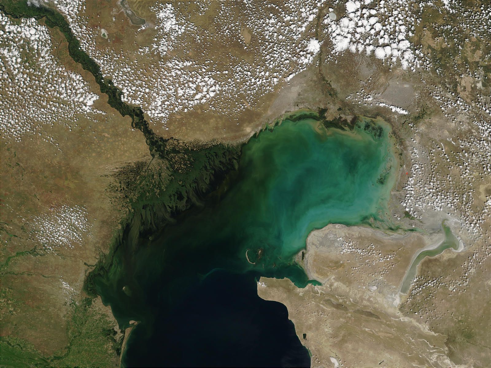 1600x1200 Volga River Delta and Caspian Sea