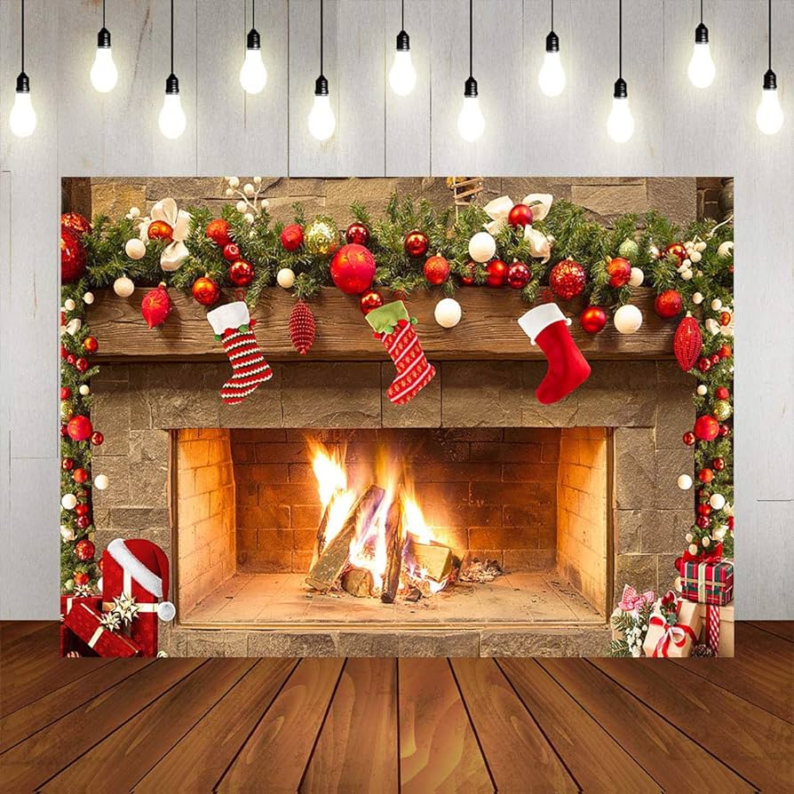 894x894 Amazon.com : Mocsicka Christmas Fireplace Theme Backdrop for Photography Xmas Tree Sock Gift Family Party Decorations Wallpaper Winter Christmas Birthday Holiday Banner Studio Booth (7x5ft)