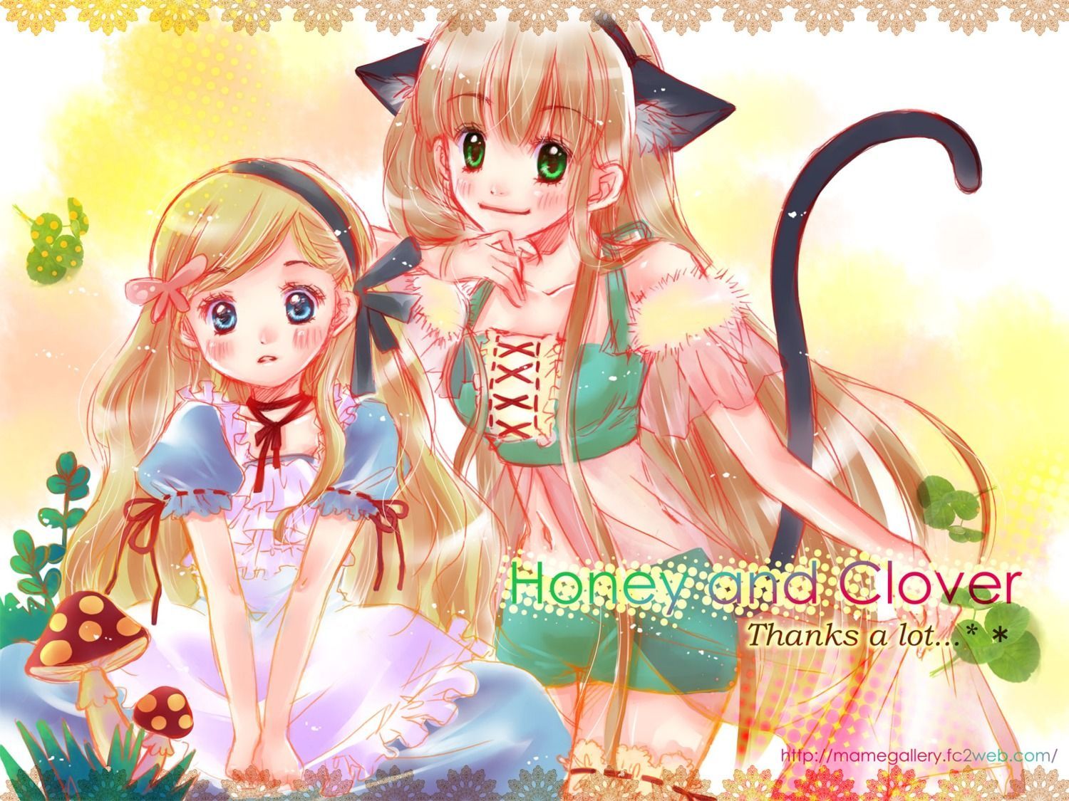 1500x1125 sara yuuki honey and clover hanamoto hagumi yamada ayumi animal ears dress nekomimi tail wallpaper