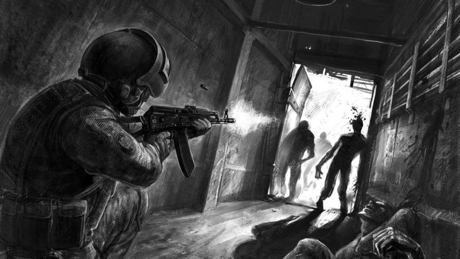 1600x900 Zombie apocalypse monochrome art x 900