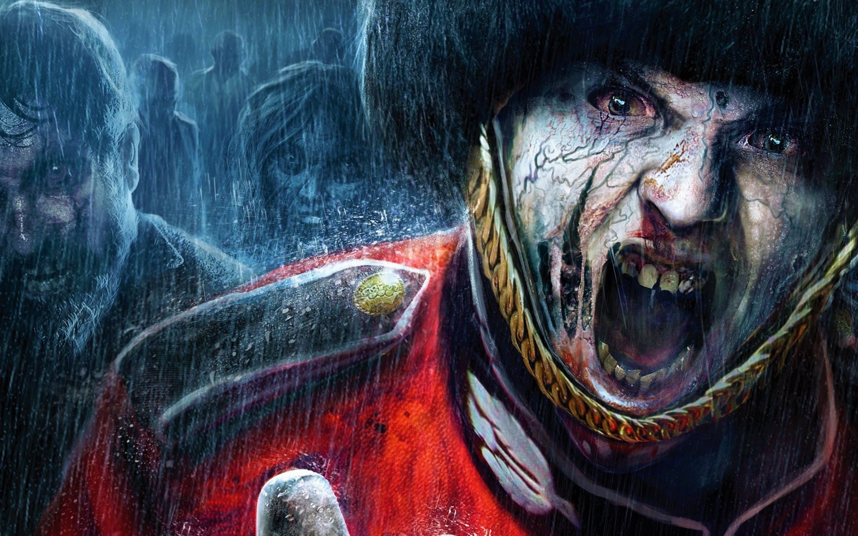 2880x1800 HD desktop wallpaper: Fantasy, Rain, Dark, Video Game, Zombie, Scary, Zombiu download free picture