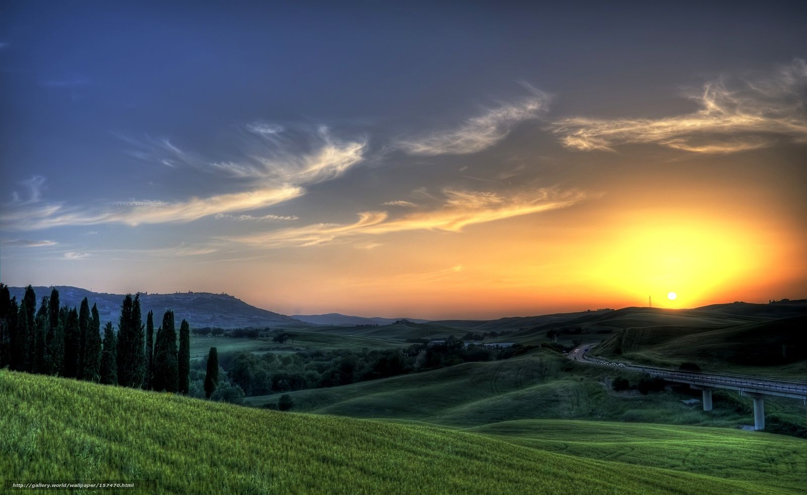 1600x981 Download wallpaper Caucasus, Mountains, road, sunset free desktop wallpaper in the resolution 2560x1569