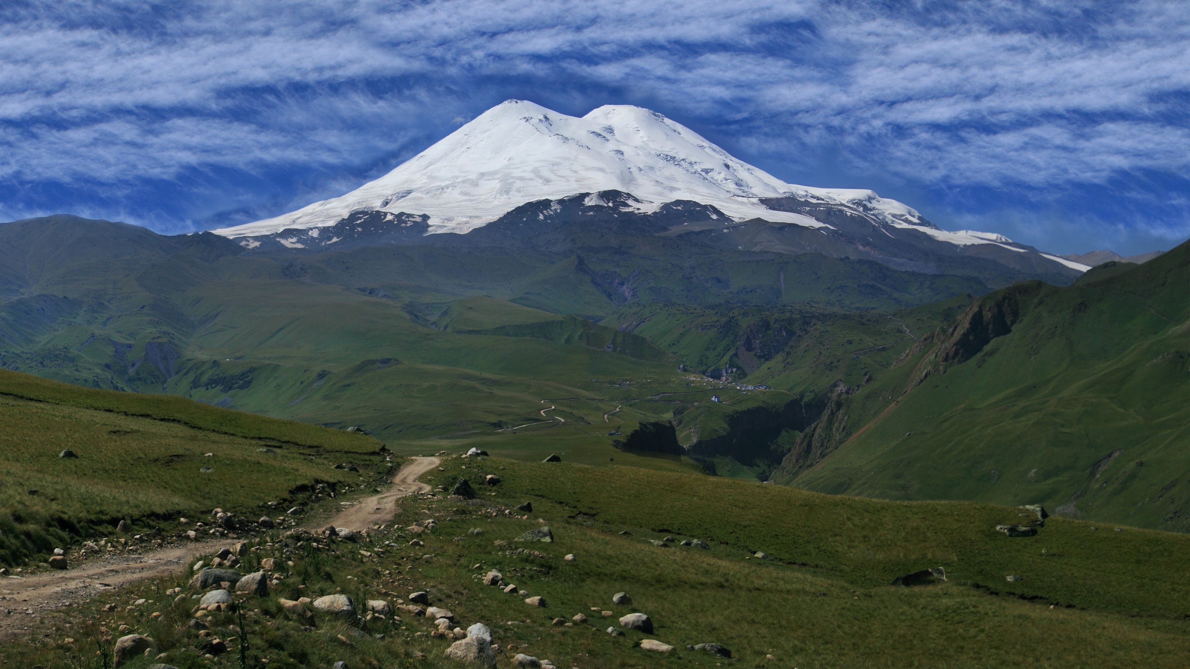 3840x2160 Wallpaper Elbrus, 5k, 4k wallpaper, Caucasus, mountains, volcano, sky, meadows, Nature