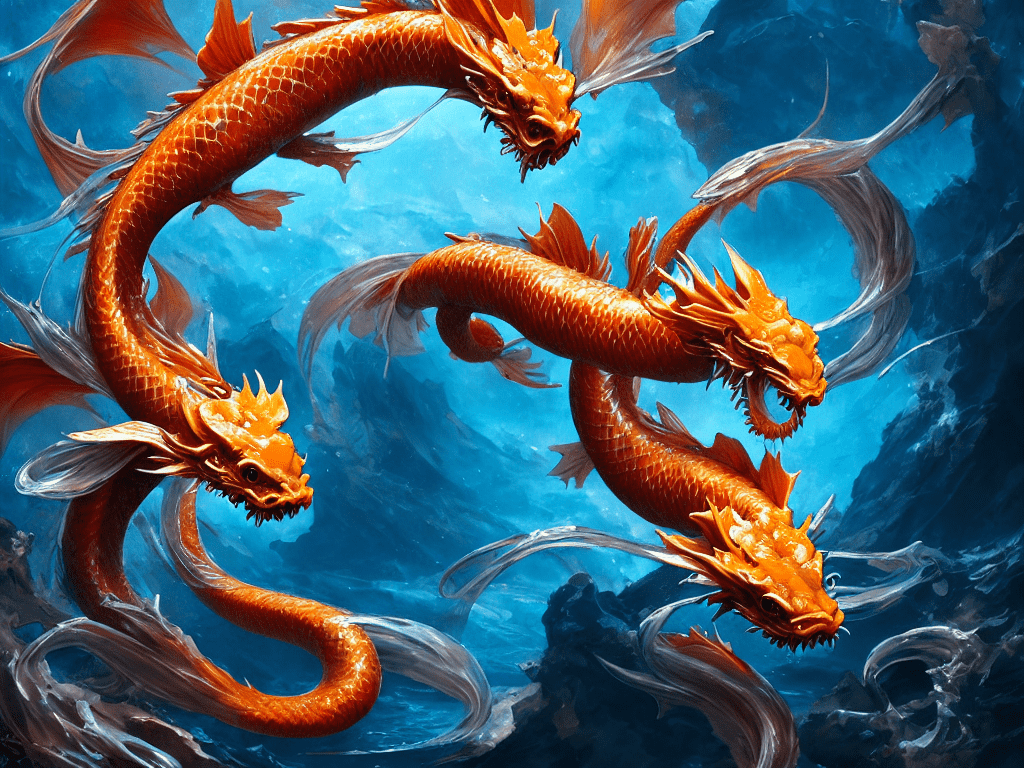 1024x768 prompthunt: intertwined koi dragon fish, water torrent background, jesper ejsing, james jean, justin gerard, tomasz alen kopera, cgsociety, fenghua zhong, makoto shinkai, octane render, highly detailed, rim light, cinematic lighting, hyper realism