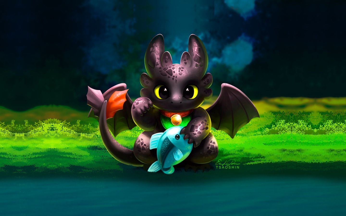 1440x900 Download wallpaper dragon, fish, art, river, How to train your dragon, toothless, Toothless, the night fury, section miscellanea in resolution 1440x900