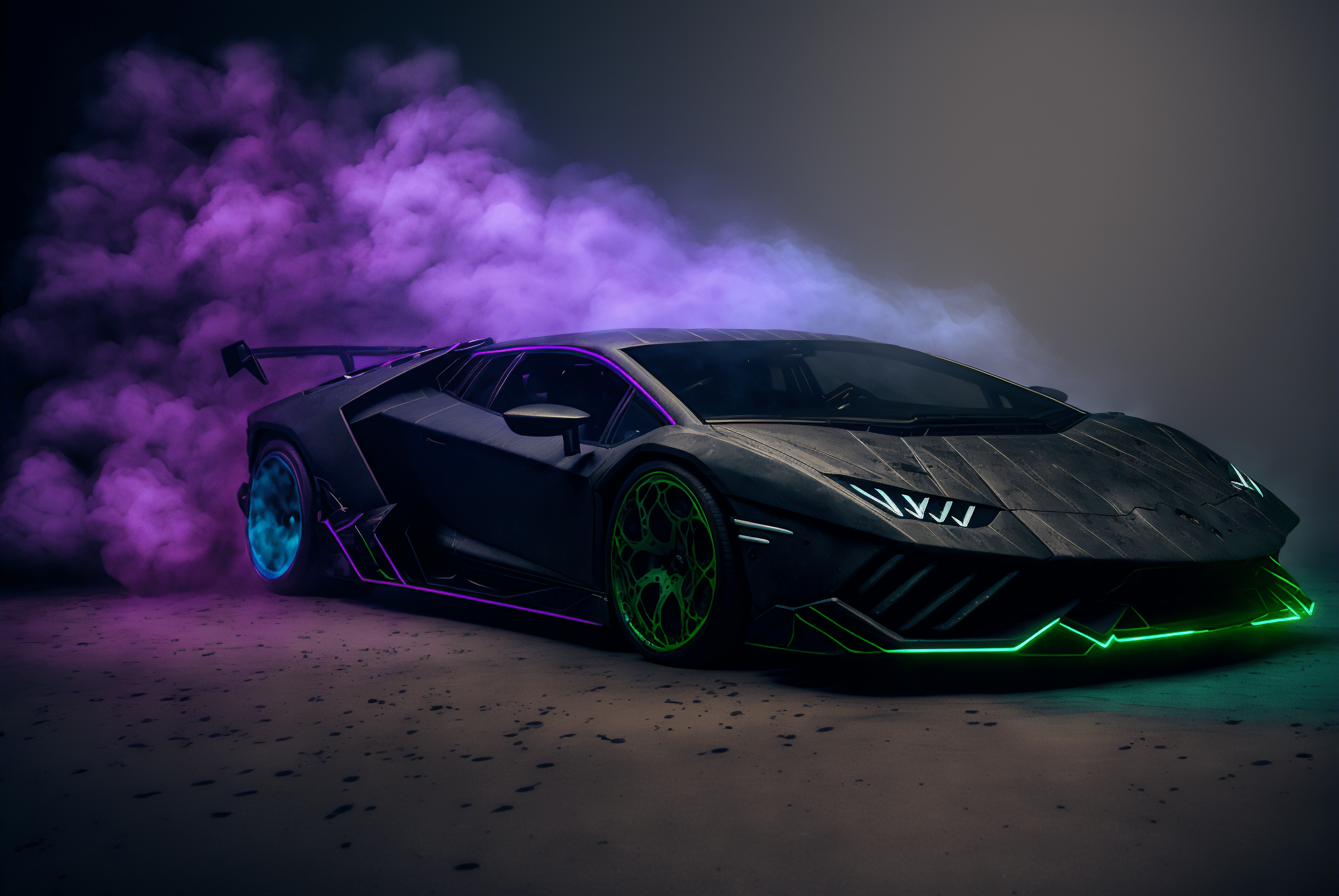 3060x2048 AI art, sports car, cyberpunk, futuristic, studio, neon, headlights, Lamborghini, Lamborghini Aventador, car spoiler, italian cars, Volkswagen Groupx2048 Wallpaper