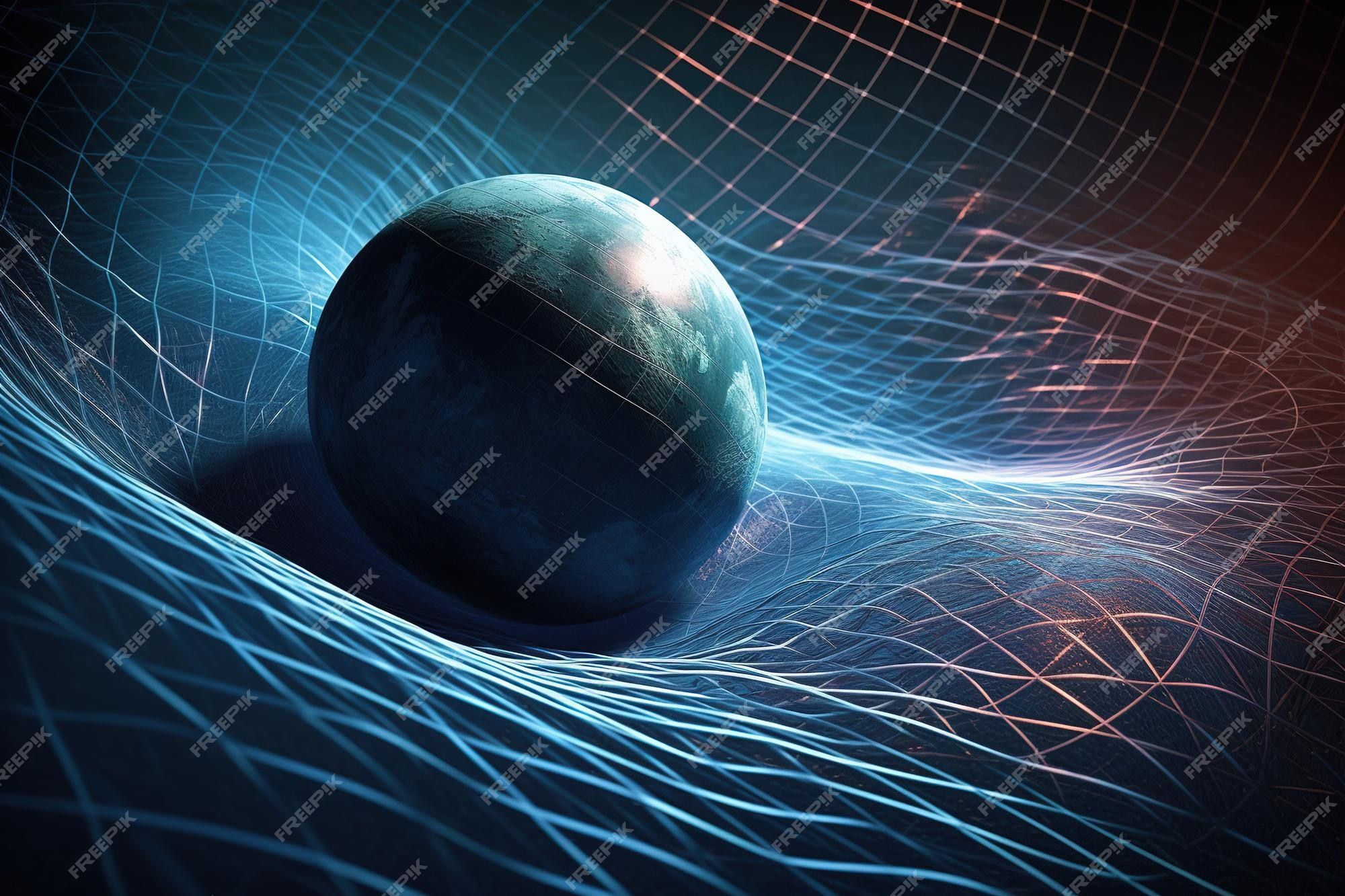 2000x1333 Premium Photo. Gravity planet earth gravitational waves concept physical and technology background design with gravity grid and spheres line warp curved spacetime in the general theory of relativity