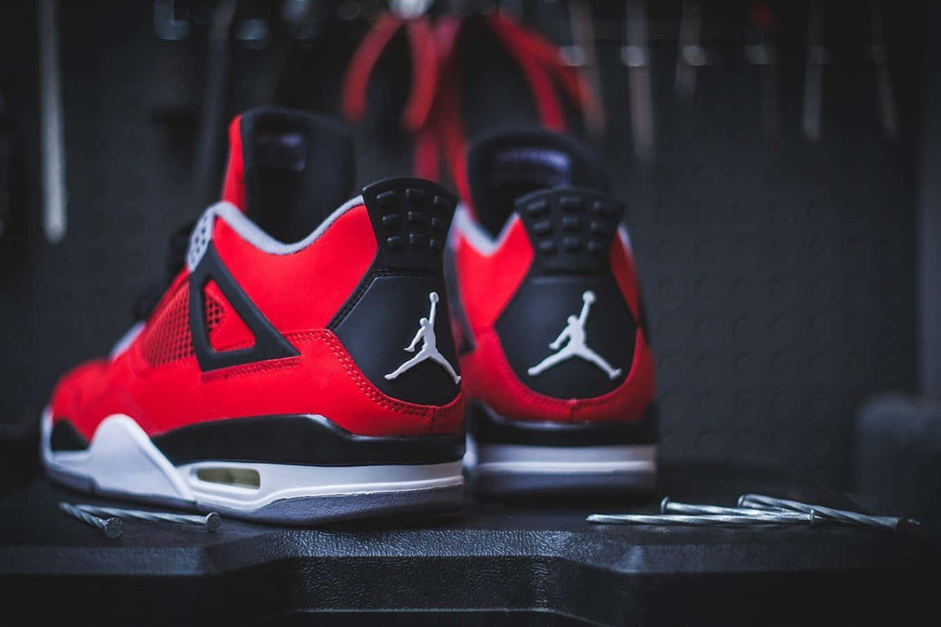 1351x900 Download Air Jordan 4 Retro Red Black Wallpaper