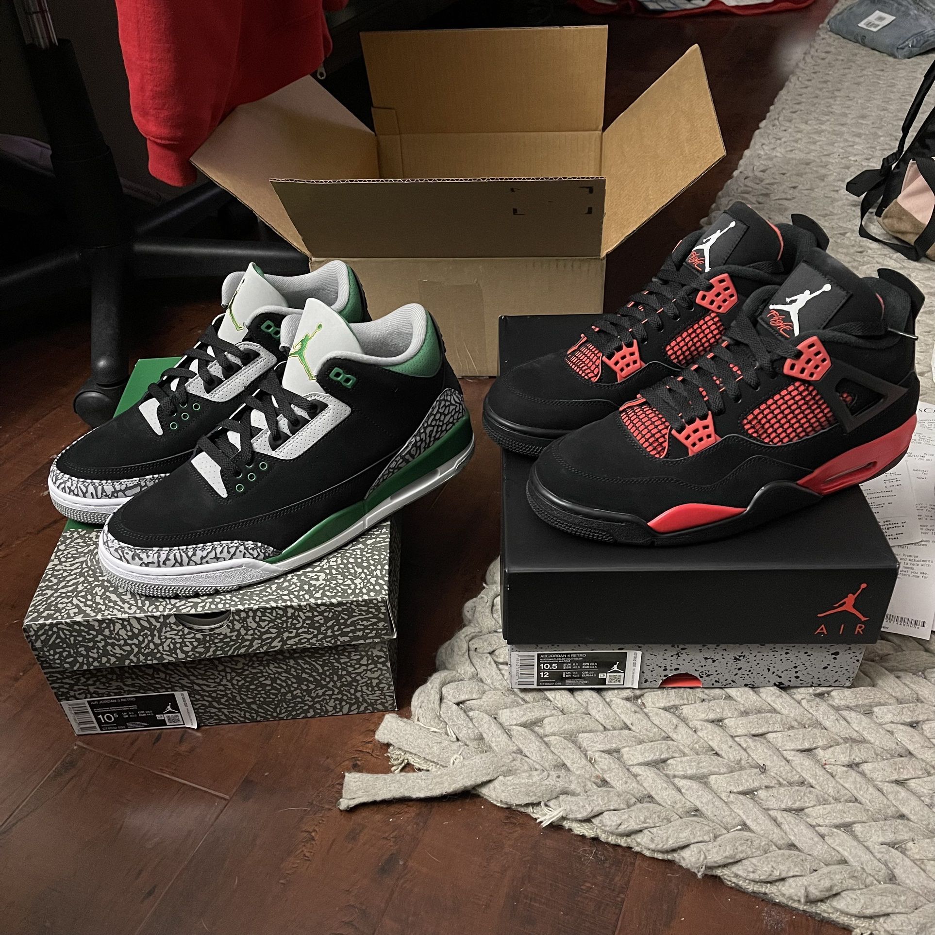 1926x1926 Jordan 4 Red Thunder / Jordan 3 Pine Green, Size 10.5 Men's, Brand new, LOWBALL WILL IGNORE, NO TRADES in Santa Ana, CA