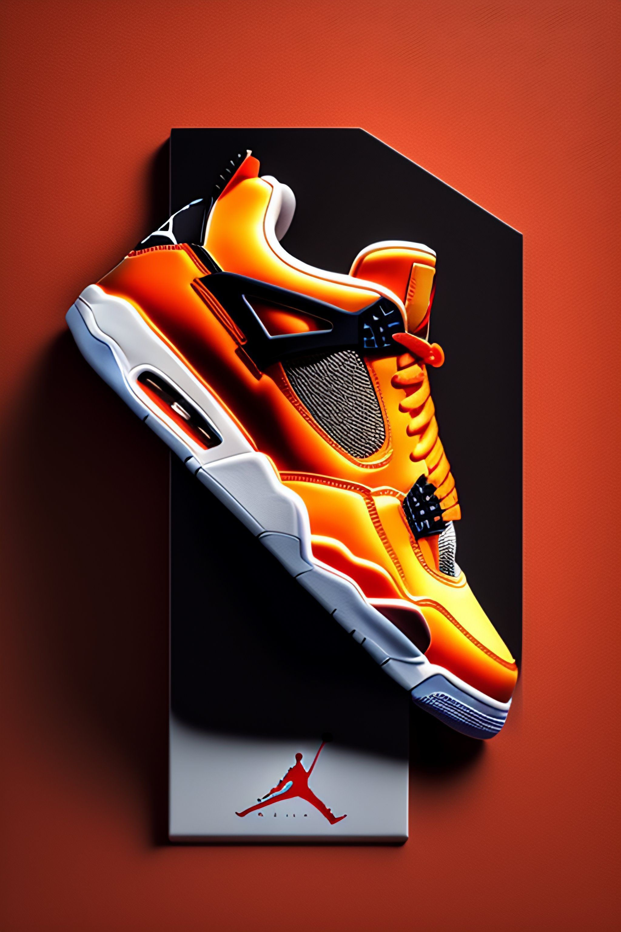 2048x3072 Lexica Nike Air Jordan 4 sneaker, ((orange and black)), product photograph, ultra realistic, professional product photography, photograph
