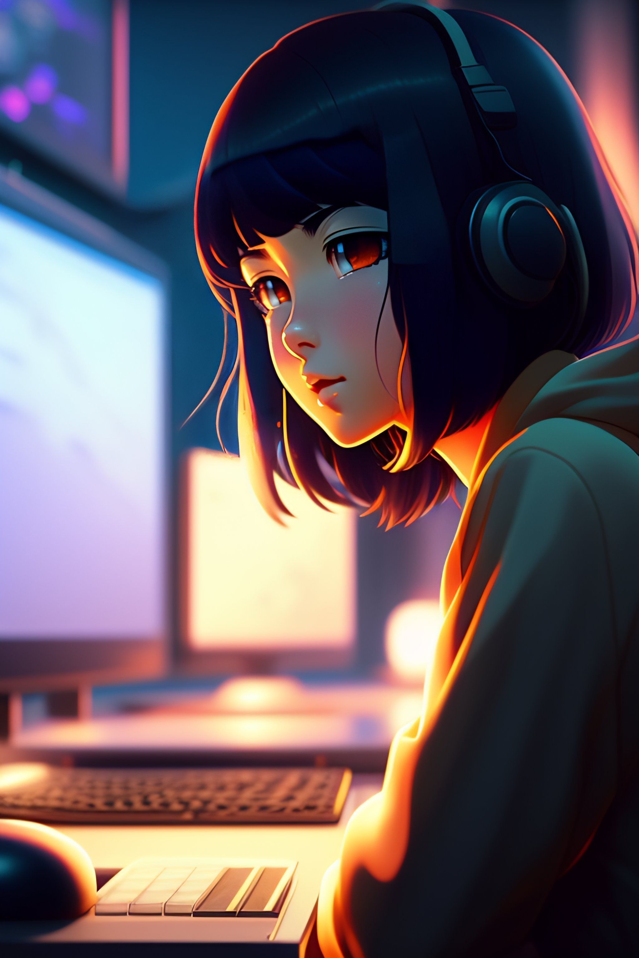 2048x3072 Lexica Anime Girl is programming at a computer, cozy, by makoto shinkai and ghibli studio, dramatic lighting, highly detailed, incredible qual