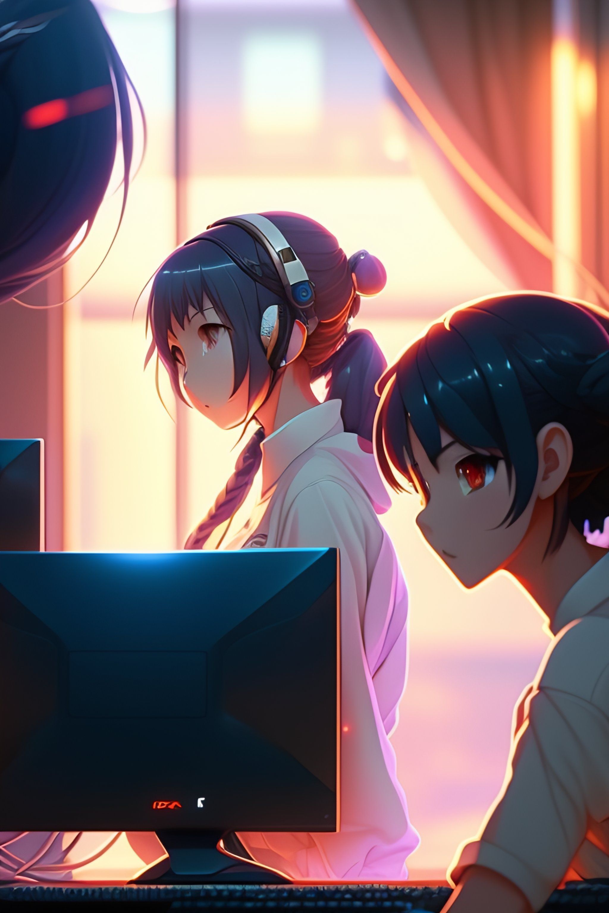 2048x3072 Lexica a high resolution artwork of Anime Girl is programming at a computer in a room full of gadgets, web developer,