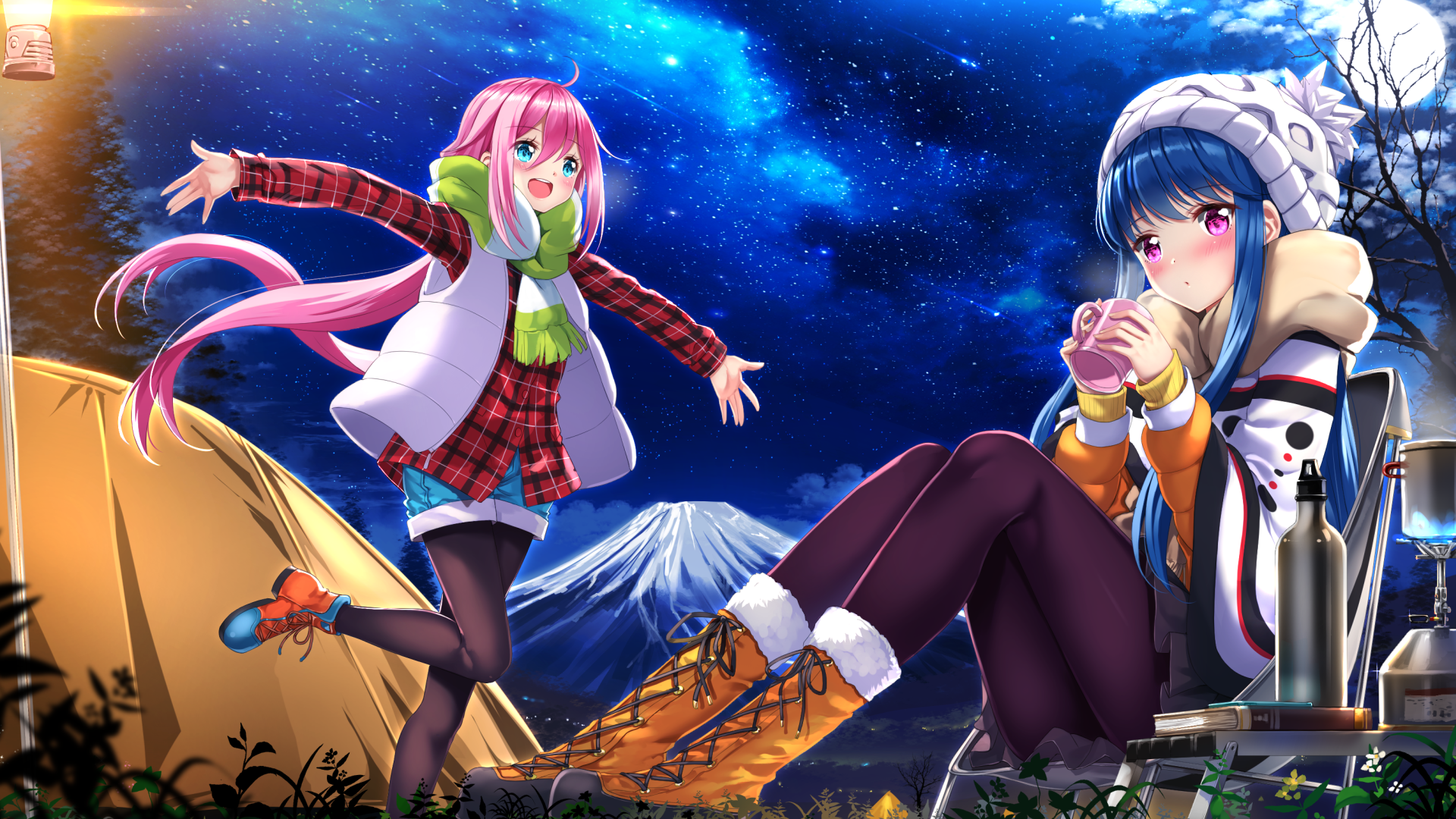 1920x1080 swordsouls yurucamp kagamihara nadeshiko shima rin pantyhose wallpaper