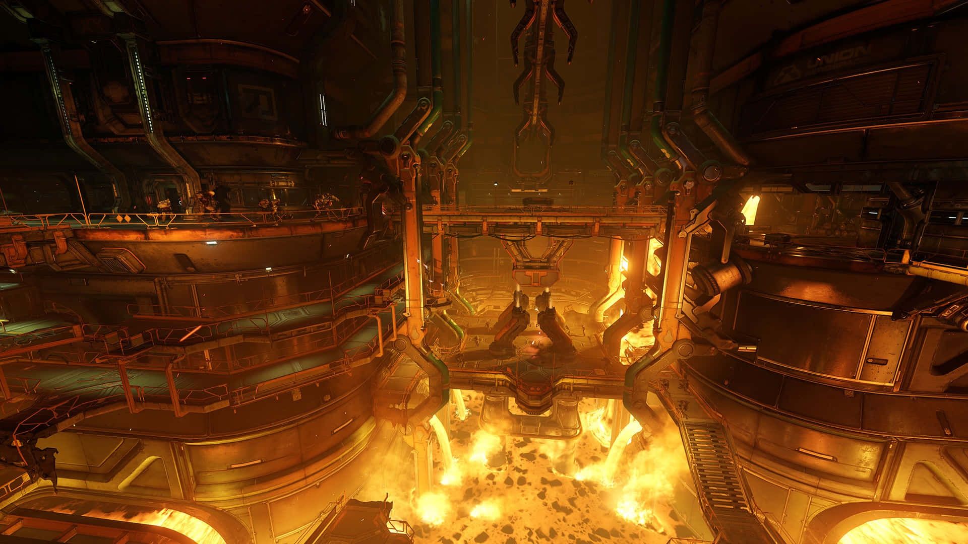 1920x1080 Download A Screenshot Of A Futuristic Building With Fire And Flames