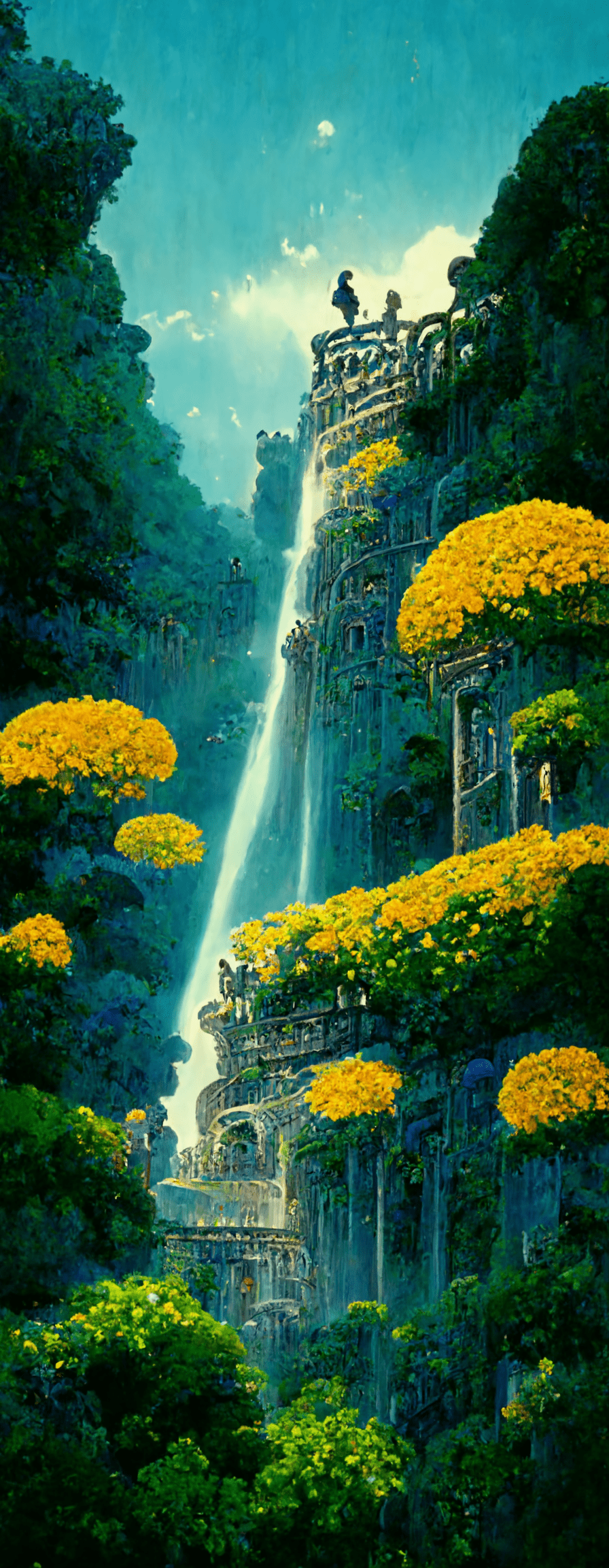 896x2304 Midjourney prompt: Hanging Gardens of Babylon, Twilight