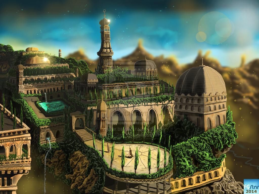 1024x768 Hanging gardens of Babylon. Gardens of babylon, London painting, Hanging garden