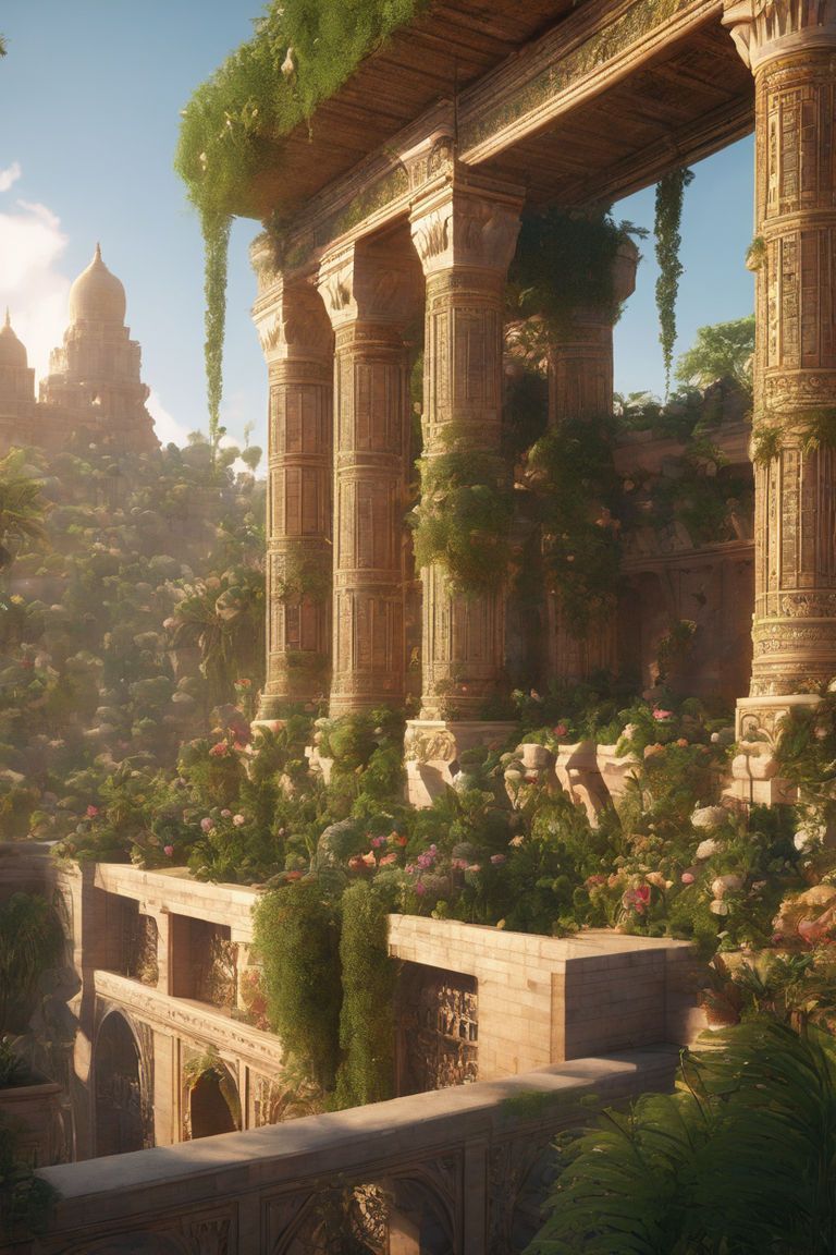768x1152 Minimalist Comic Style Artwork Of The Hanging Gardens Of Babylon