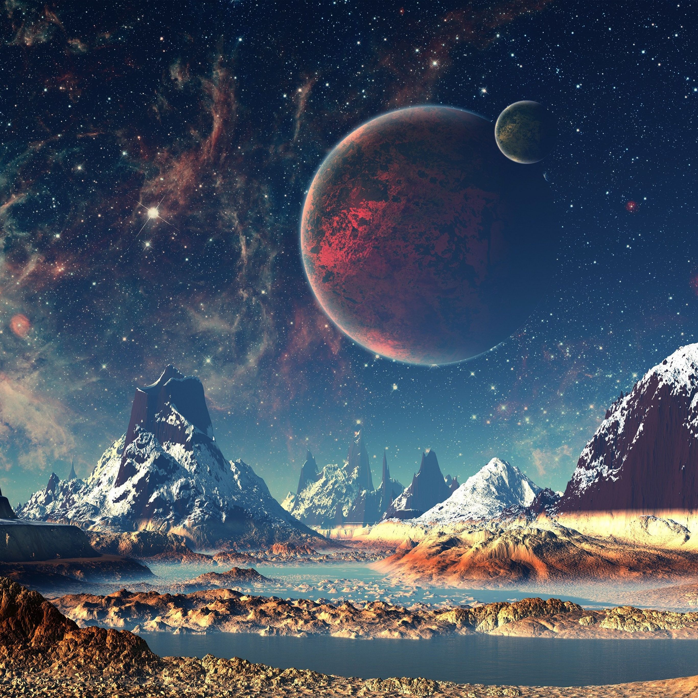 2732x2732 Android wallpaper. dream space world mountain sky star illustration