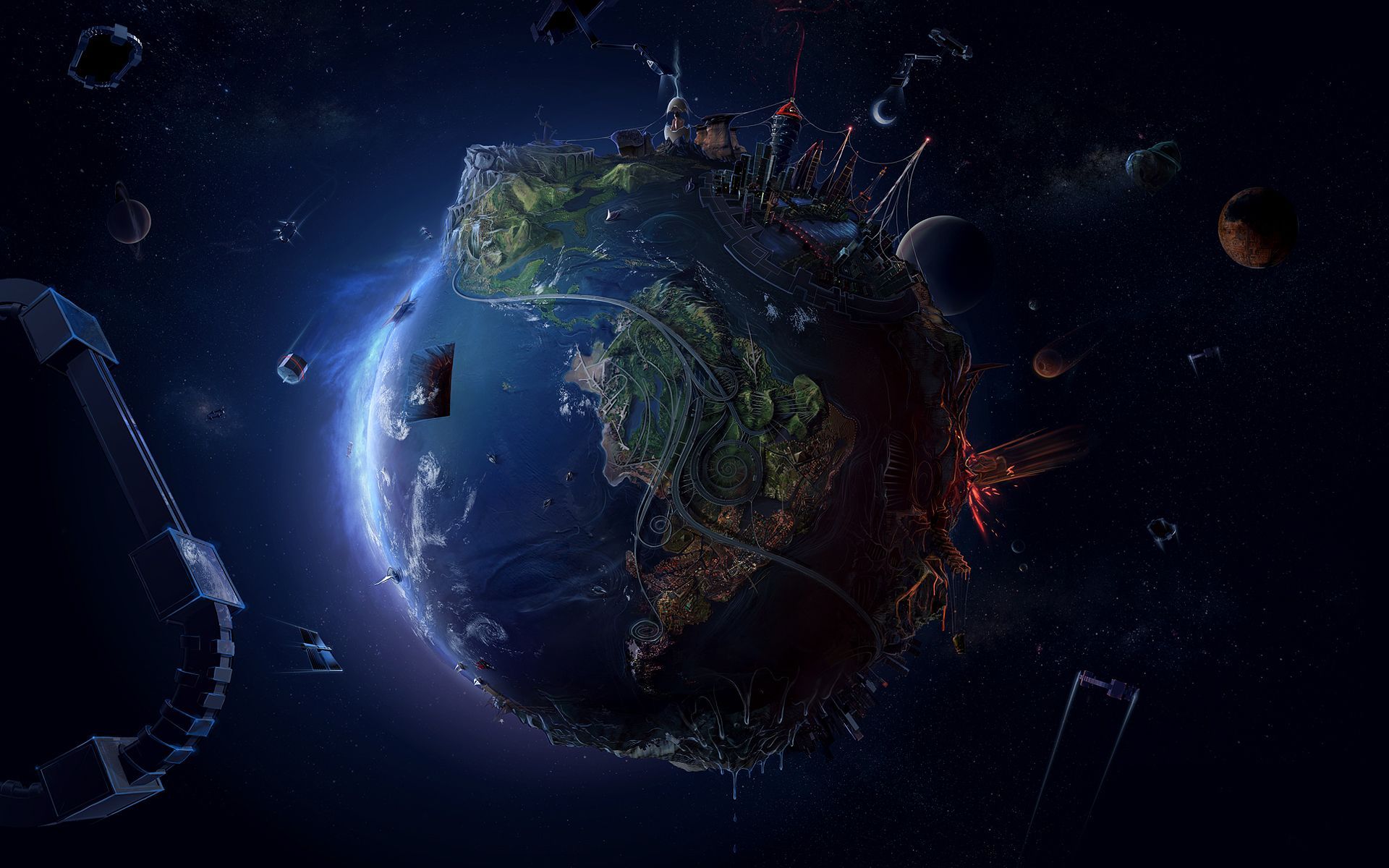 1920x1200 3D view abstract blue outer space stars world futuristic earth maps the lost world space station blue moon wallpaperx1200