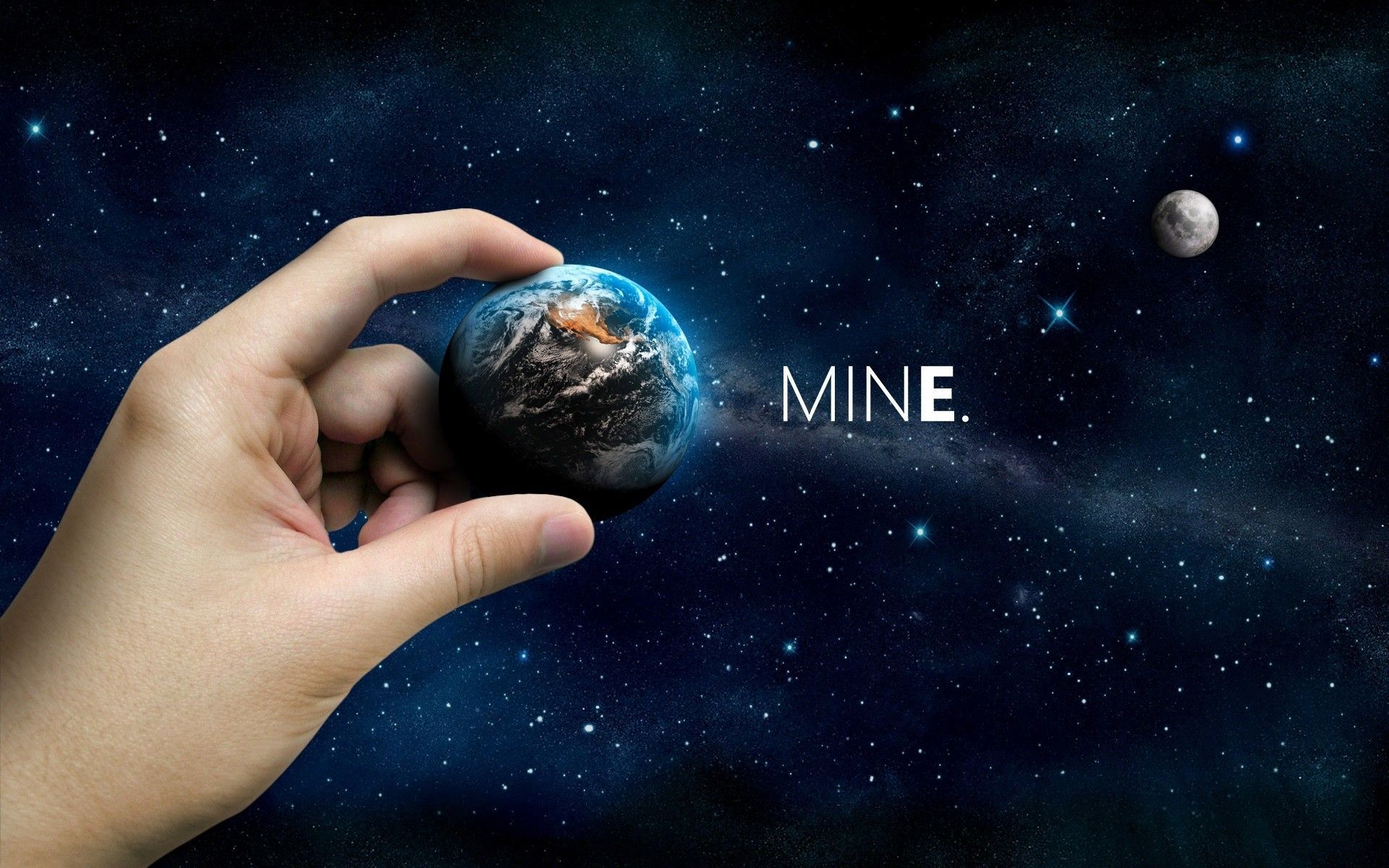 1920x1200 Abstract outer space world moon hands earth mine wallpaperx1200