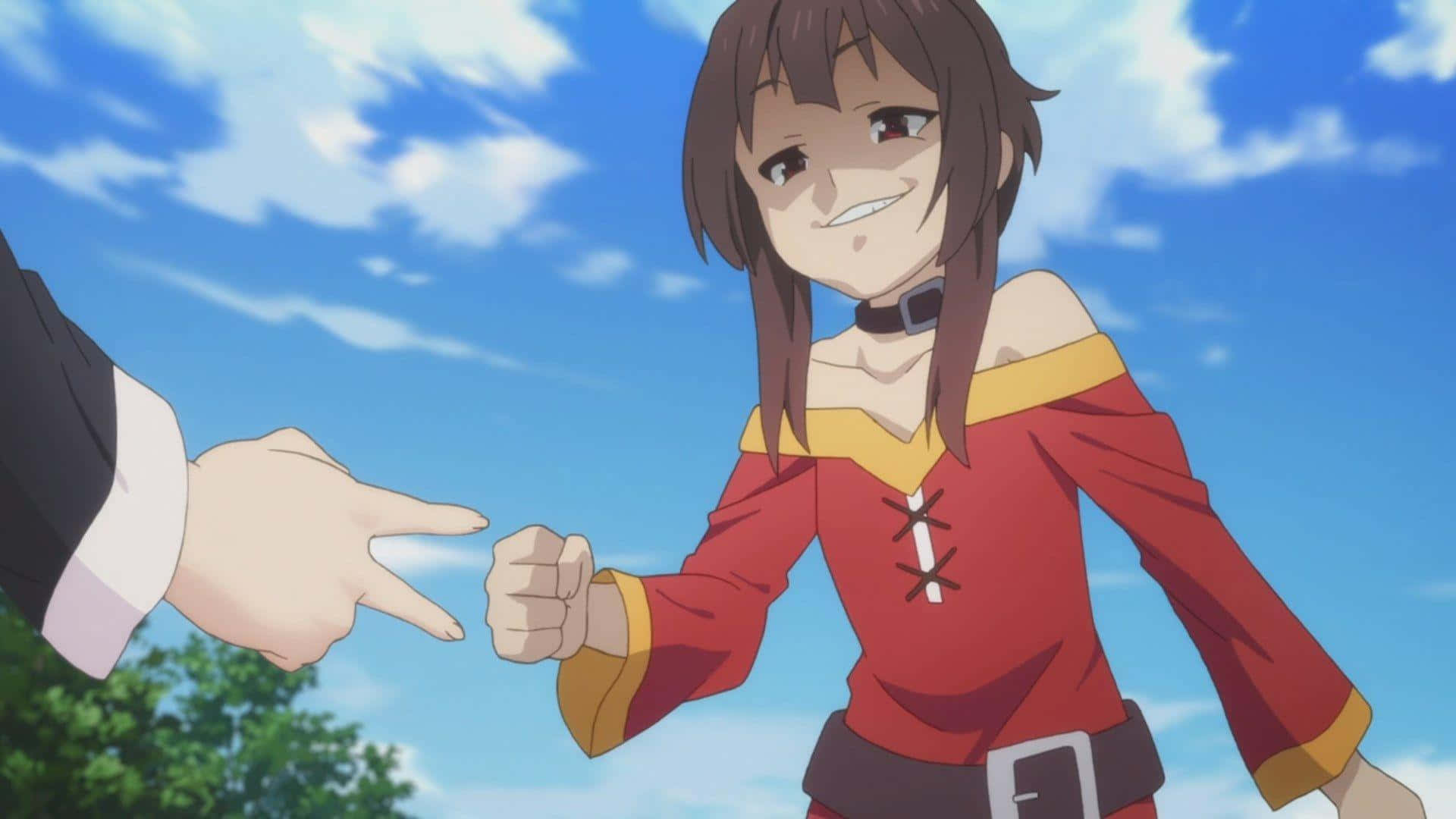 1920x1080 Download Smug Of An Anime Character With Red Outfit Wallpaper